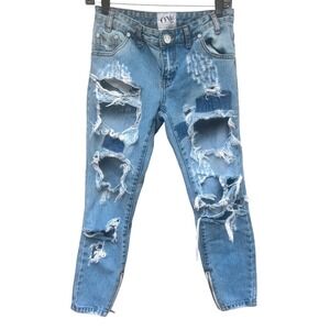 One Teaspoon Trashed Free Birds Distressed Skinny Jeans Light Wash Blue‎ Size 26